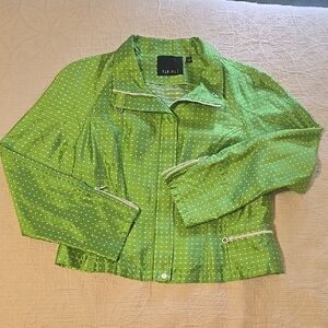 Carlise Vibrant Silk Green Polka Dot Bomber Jacket size 14